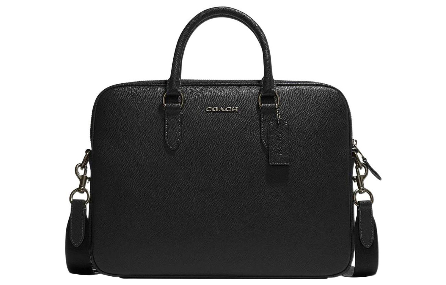 Кожаная мужская наплечная сумка-портфель через плечо с одним ремнем большого размера черный COACH