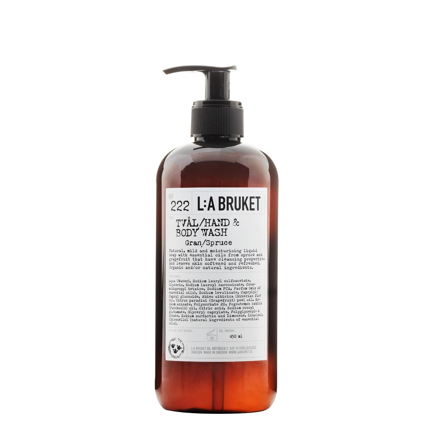 Мыло для рук no. 222 hand & body wash spruce La Bruket, объем 450 мл
Мыло для рук no. 222 hand & body wash spruce La Bruket, объем 450 мл