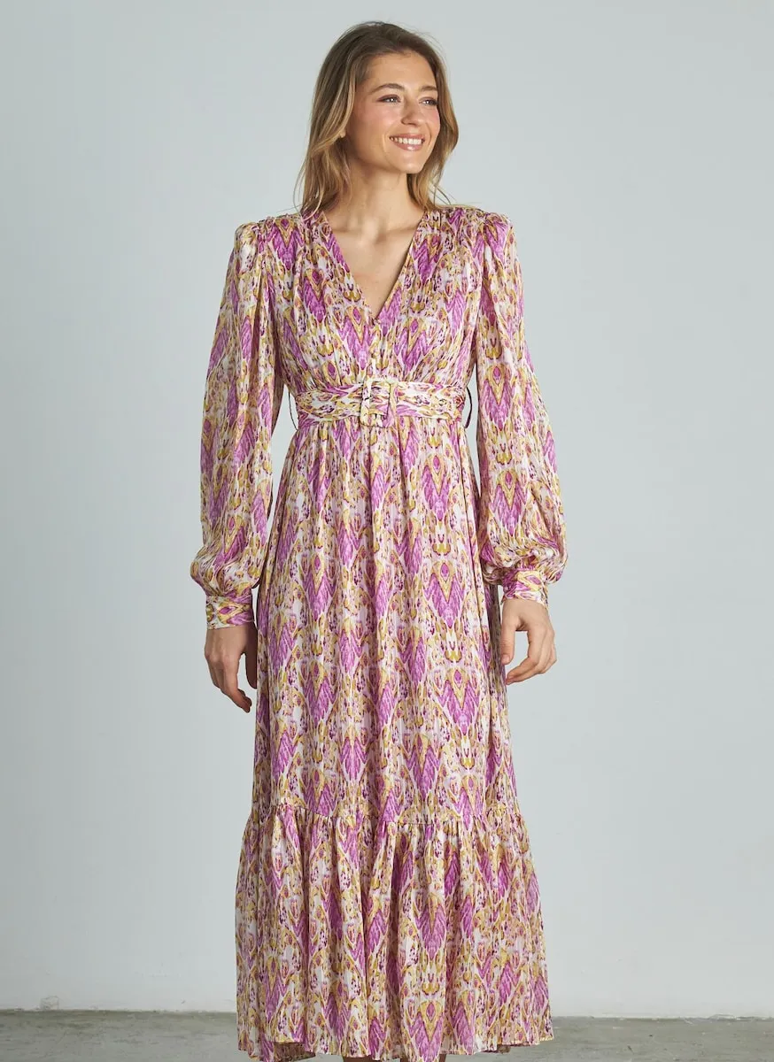 Расписное миди-платье с длинными рукавами, воланами и сборками на талии Alma En Pena, розовый
Расписное миди-платье с длинными рукавами, воланами и сборками на талии Alma En Pena, розовый