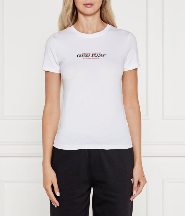 Футболка женская Guess Jeans однотонная, белый 
Футболка женская Guess Jeans однотонная, белый
