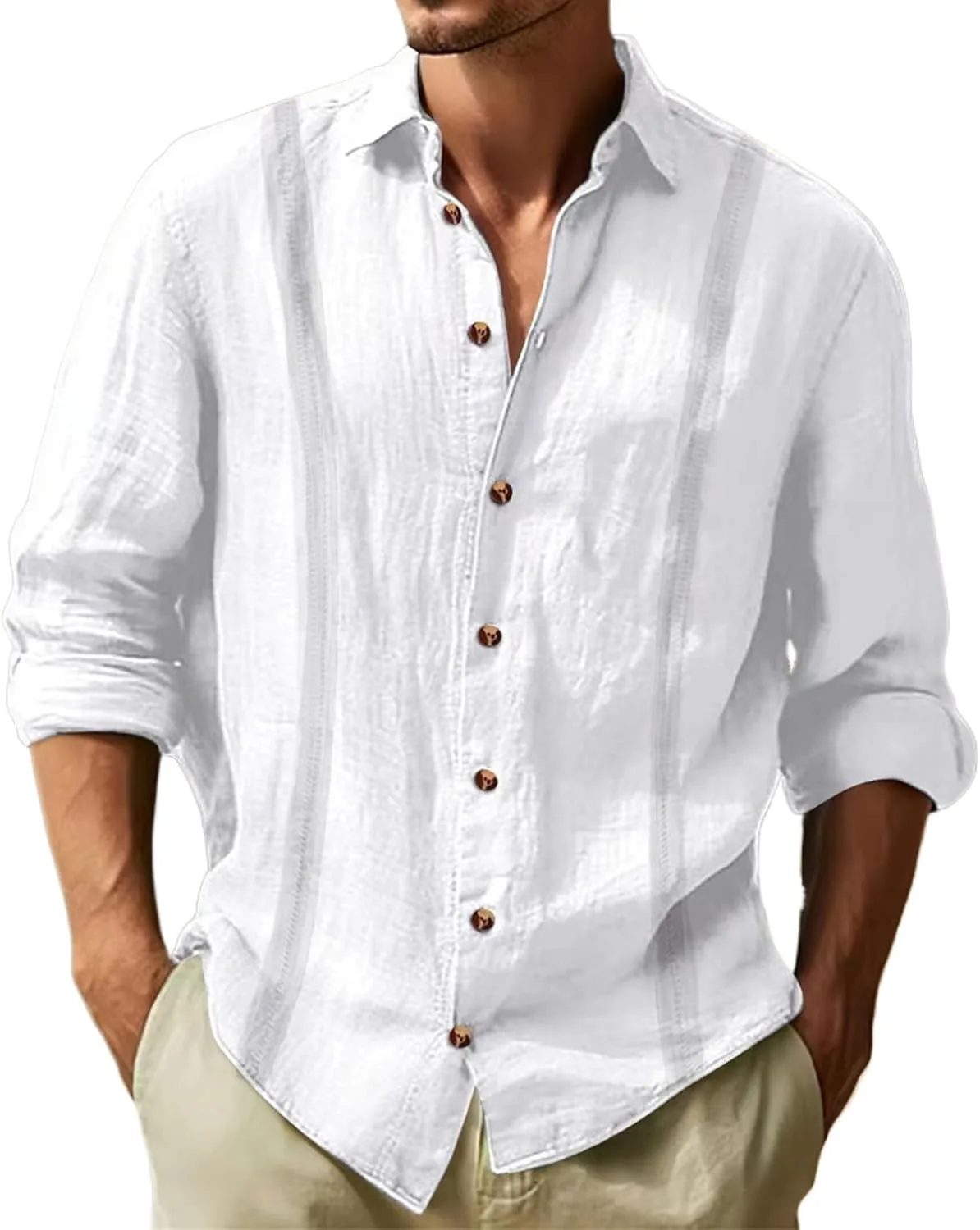 evzosrz Мужская хлопковая льняная рубашка с длинным рукавом и лацканом
evzosrz Мужская хлопковая льняная рубашка с длинным рукавом и лацканом