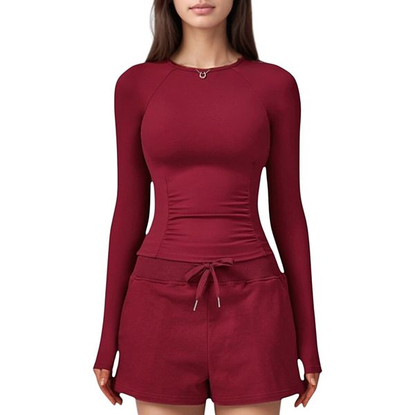 Женский лонгслив с круглым вырезом из легкой эластичной ткани Anna-Kaci, Burgundy
Женский лонгслив с круглым вырезом из легкой эластичной ткани Anna-Kaci, Burgundy