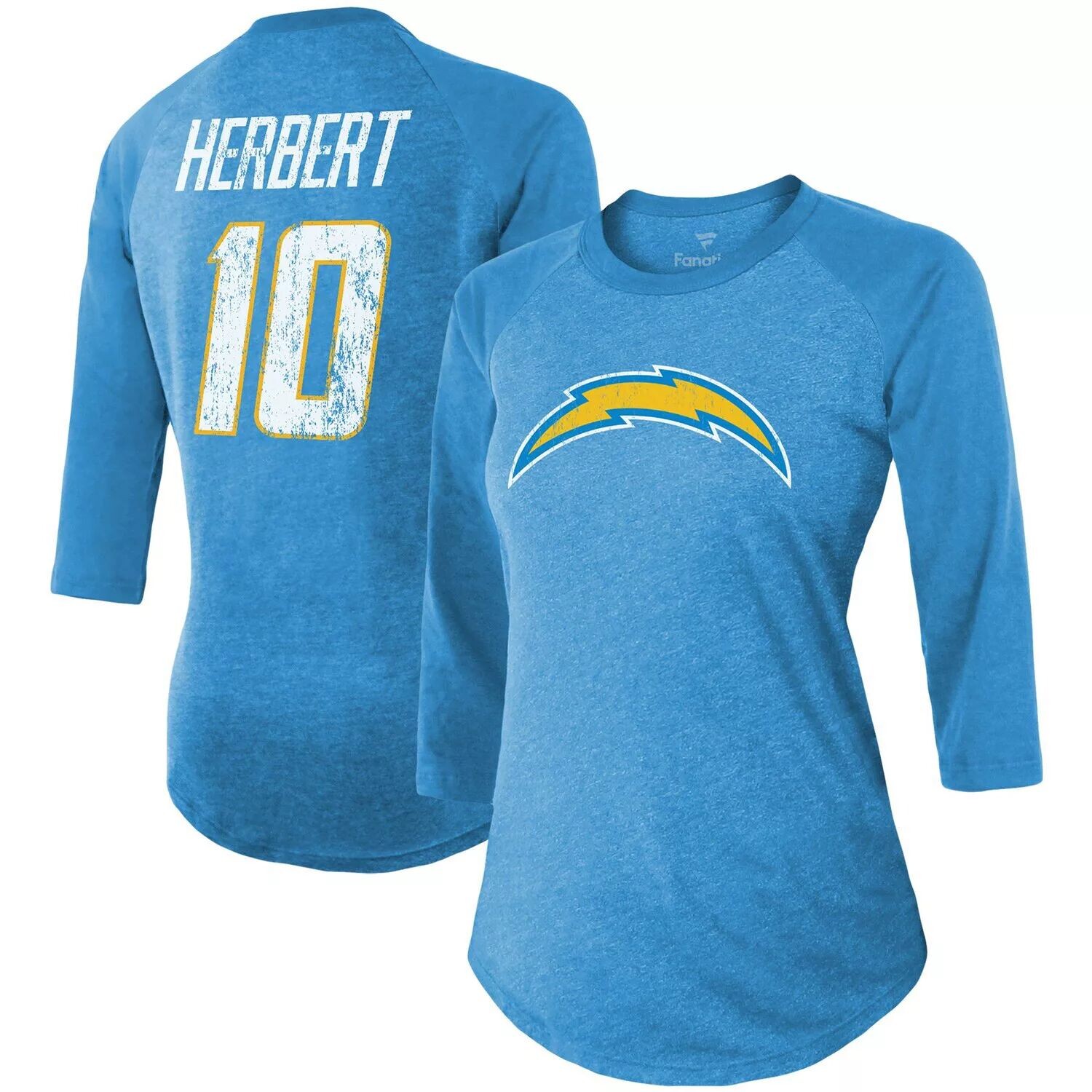 Женская футболка Fanatics с брендом Justin Herbert Powder Blue Los Angeles Chargers Team, имя и номер игрока, футболка реглан с рукавами 3/4 Fanatics
Женская футболка Fanatics с брендом Justin Herbert Powder Blue Los Angeles Chargers Team, имя и номер игрока, футболка реглан с рукавами 3/4 Fanatics