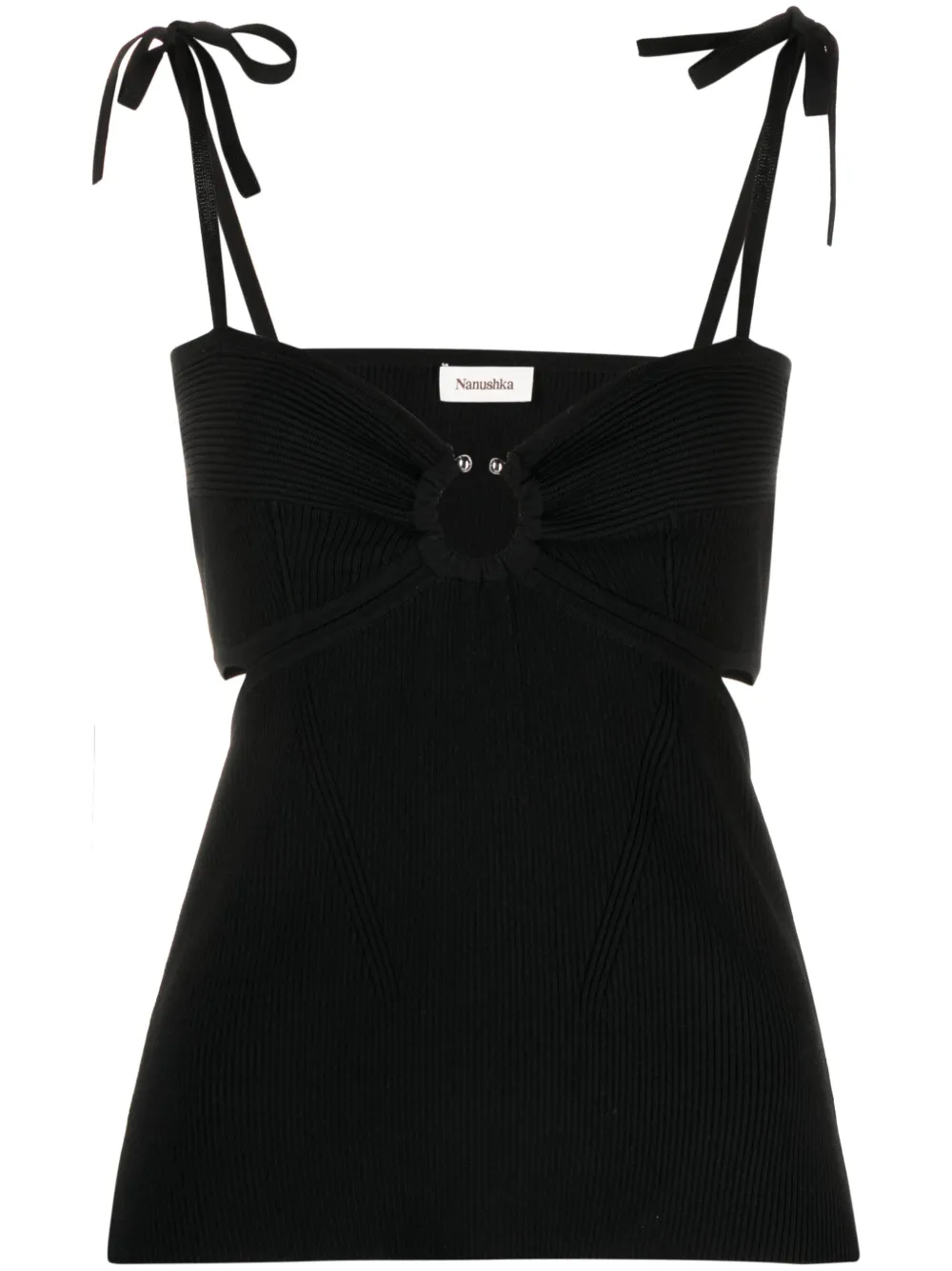 Топ в рубчик с завязками Nanushka, черный
Топ в рубчик с завязками Nanushka, черный