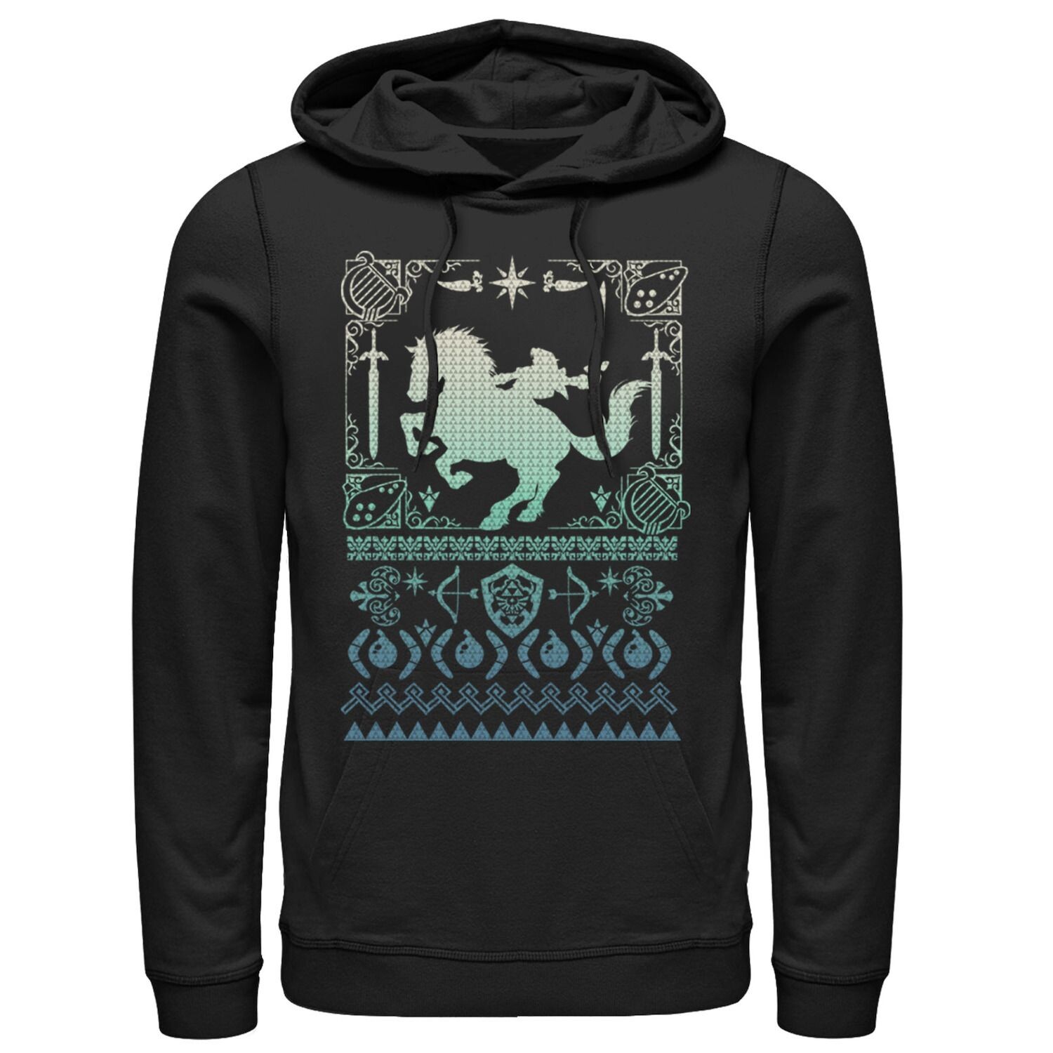 Мужская толстовка с капюшоном для праздничного свитера Nintendo Zelda Link и Epona Ugly Licensed Character 
Мужская толстовка с капюшоном для праздничного свитера Nintendo Zelda Link и Epona Ugly Licensed Character