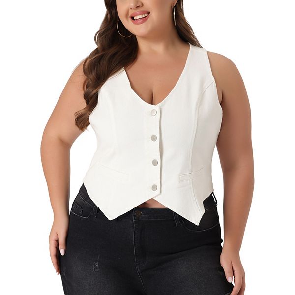 Женская плюс сайз джинсовая безрукавка на пуговицах в винтажном стиле Agnes Orinda, White
Женская плюс сайз джинсовая безрукавка на пуговицах в винтажном стиле Agnes Orinda, White