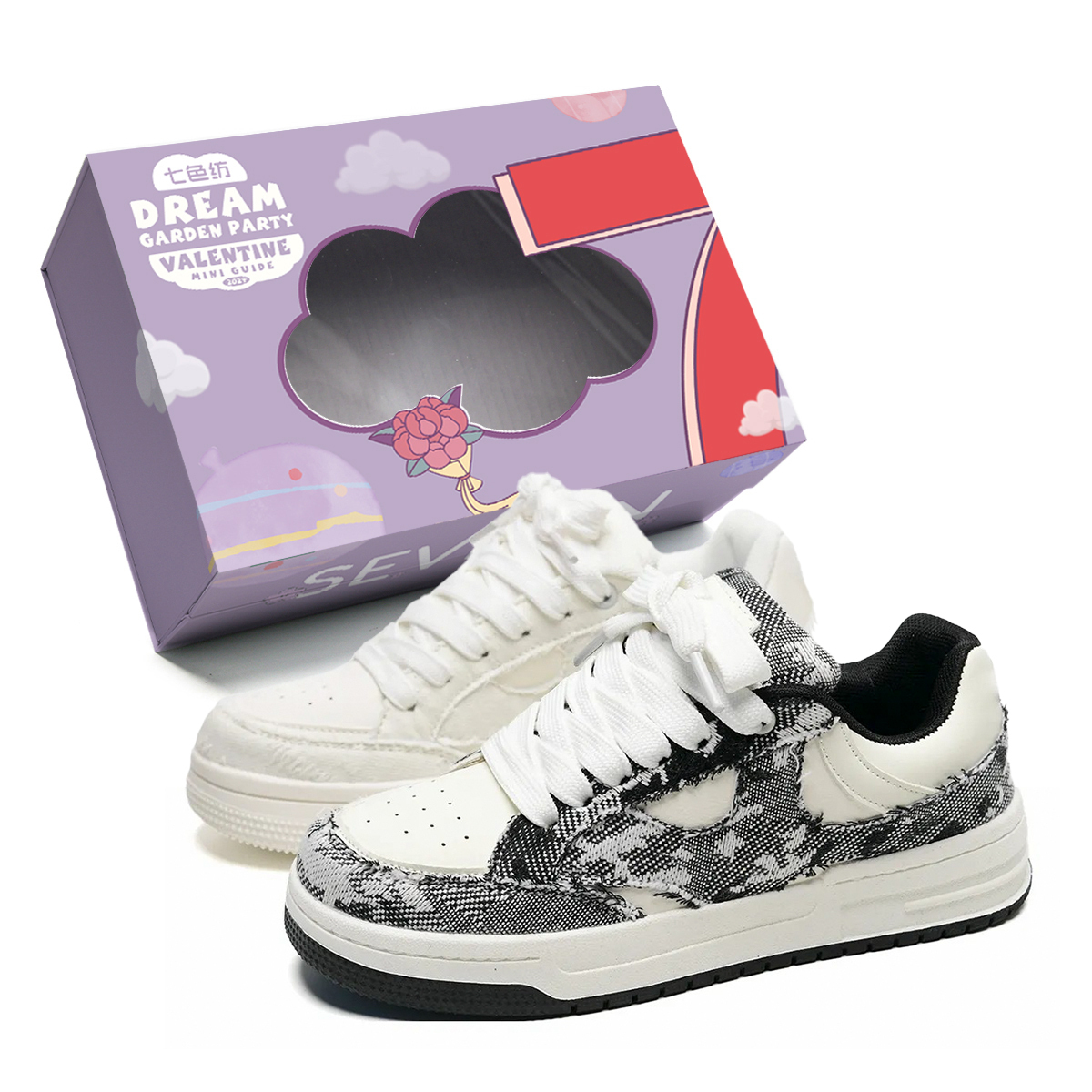 7 SEVFUN Износостойкие легкие низкие скейтерские кроссовки на платформе унисекс бело-черные асимметричные, цвет White Black Mismatched
7 SEVFUN Износостойкие легкие низкие скейтерские кроссовки на платформе унисекс бело-черные асимметричные, цвет White Black Mismatched