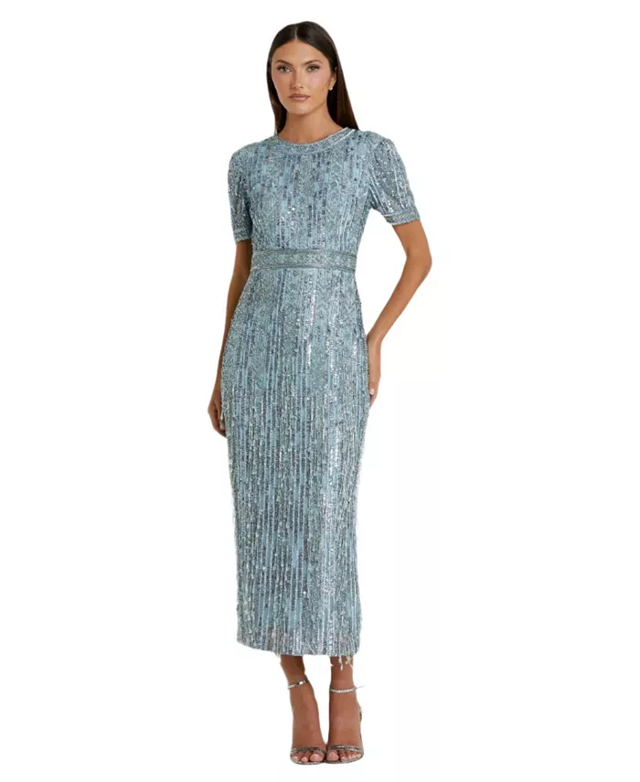 Женское платье-колонна с высоким воротом, короткими рукавами и бахромой из кристаллов Mac Duggal, синий
Женское платье-колонна с высоким воротом, короткими рукавами и бахромой из кристаллов Mac Duggal, синий