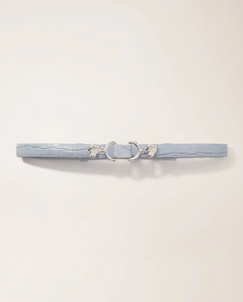 Женский тисненый кожаный ремень с изображением львиного укуса Maje, светло-голубой
Женский тисненый кожаный ремень с изображением львиного укуса Maje, светло-голубой