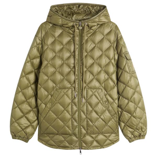 Блестящая стеганая куртка с капюшоном Moncler, хаки
Блестящая стеганая куртка с капюшоном Moncler, хаки