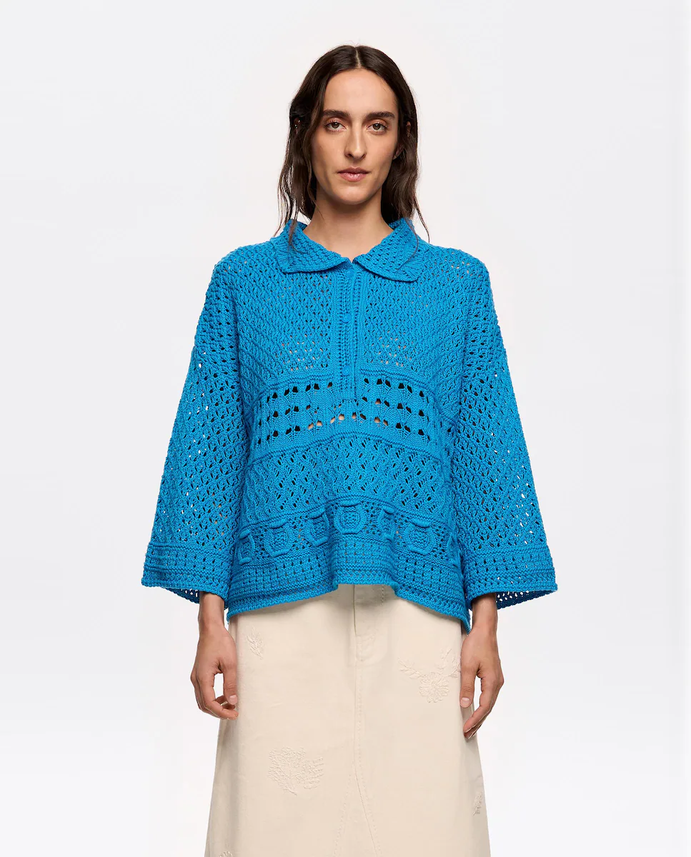 Женский кардиган на пуговицах вязаный крючком Bimba y Lola, синий 
Женский кардиган на пуговицах вязаный крючком Bimba y Lola, синий