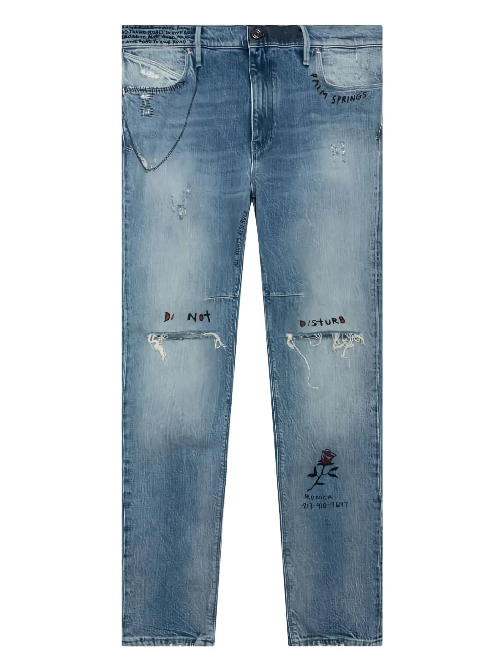 Джинсы с графическими деталями и потертостями RTA
Джинсы с графическими деталями и потертостями RTA