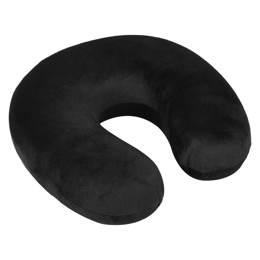 Подушка для шеи WELLGRO со съемным чехлом - пена с эффектом памяти - дорожная подушка на молнии с ремнем для транспортировки - прибл. 28x28x9 см (ДxШxВ) - цвет по выбору, цвет: черный.