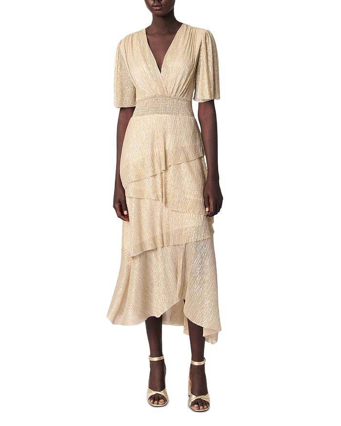 Металлизированное платье с рюшами Maje, золотой 
Металлизированное платье с рюшами Maje, золотой