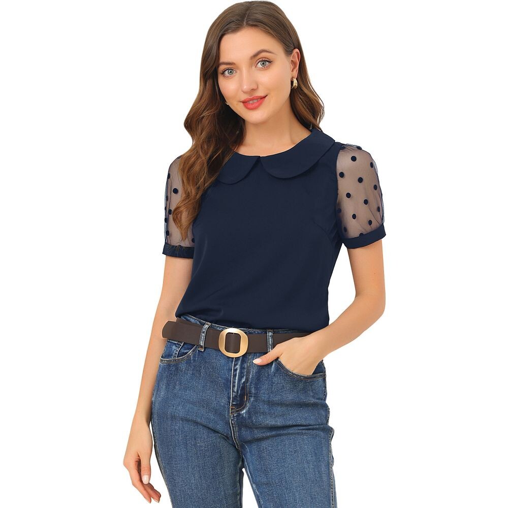 Женская винтажная блузка с сетчатыми рукавами в горошек и воротником Питера Пэна, короткий рукав ALLEGRA K, цвет Navy Blue
Женская винтажная блузка с сетчатыми рукавами в горошек и воротником Питера Пэна, короткий рукав ALLEGRA K, цвет Navy Blue