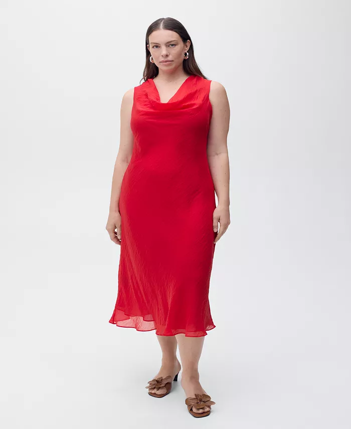 Женское платье из лиоцелла с драпированным воротом MANGO, красный 
Женское платье из лиоцелла с драпированным воротом MANGO, красный