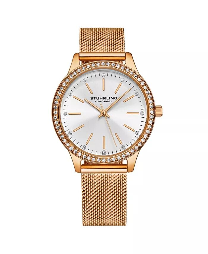 Женские кварцевые часы с розовым корпусом и сетчатым браслетом с розовыми кристаллами, серебряным циферблатом, розовыми стрелками и маркерами Stuhrling
Женские кварцевые часы с розовым корпусом и сетчатым браслетом с розовыми кристаллами, серебряным циферблатом, розовыми стрелками и маркерами Stuhrling