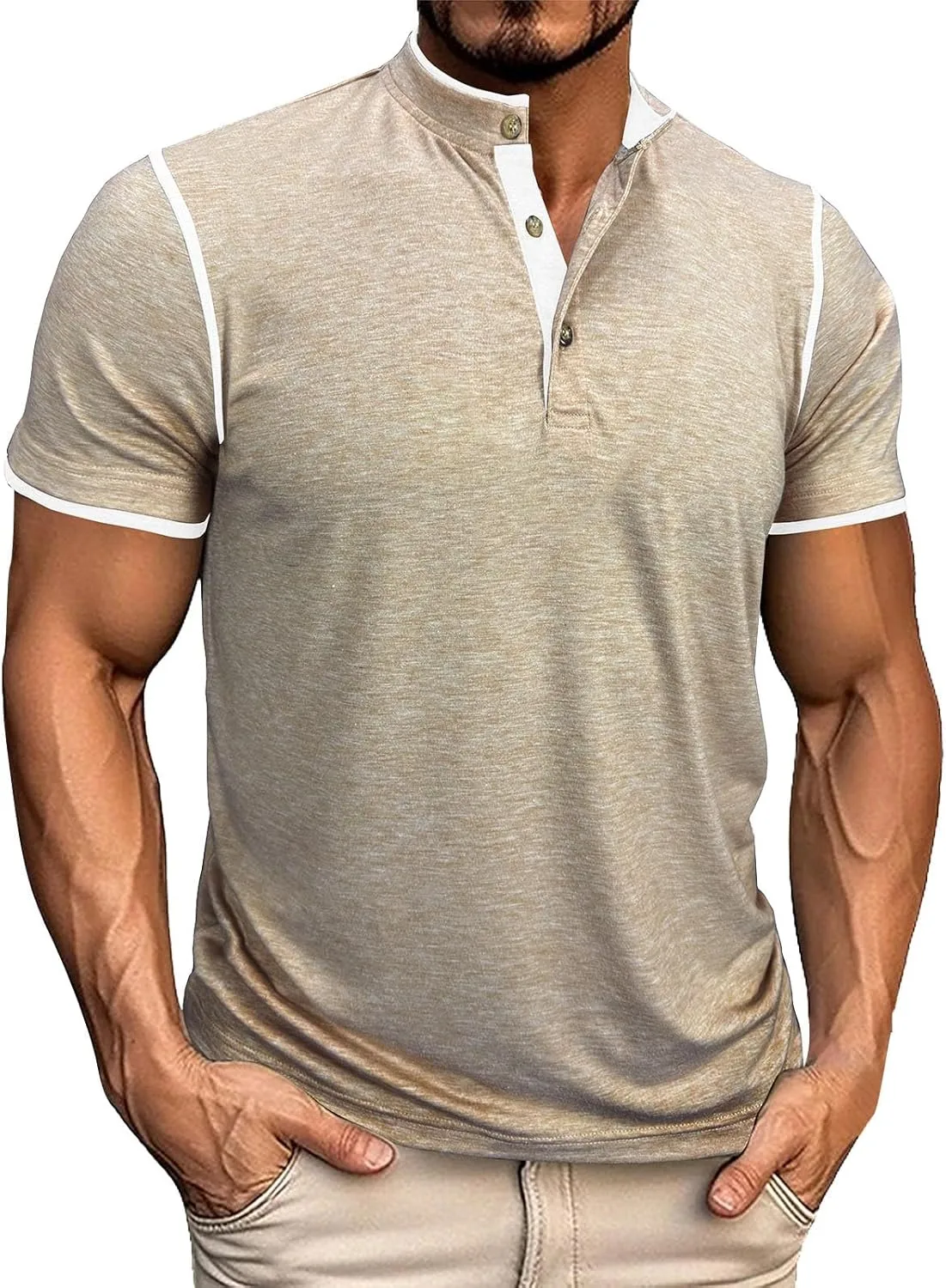 Мужская футболка Henley с коротким рукавом и контрастной отделкой
Мужская футболка Henley с коротким рукавом и контрастной отделкой