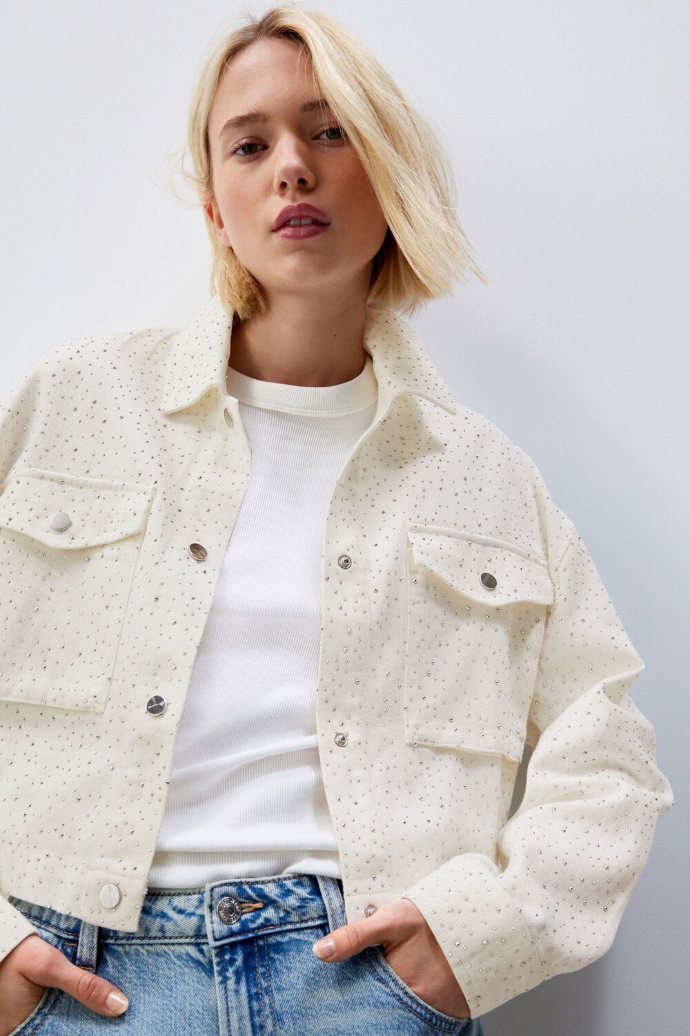 Куртка в стиле вестерн из 100% хлопка со стразами Next, белый
Куртка в стиле вестерн из 100% хлопка со стразами Next, белый