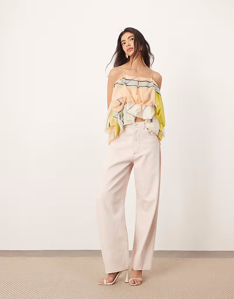 Джинсы ARRANGE eden denim с высокой талией и зауженными бретелями светло-розового цвета
Джинсы ARRANGE eden denim с высокой талией и зауженными бретелями светло-розового цвета