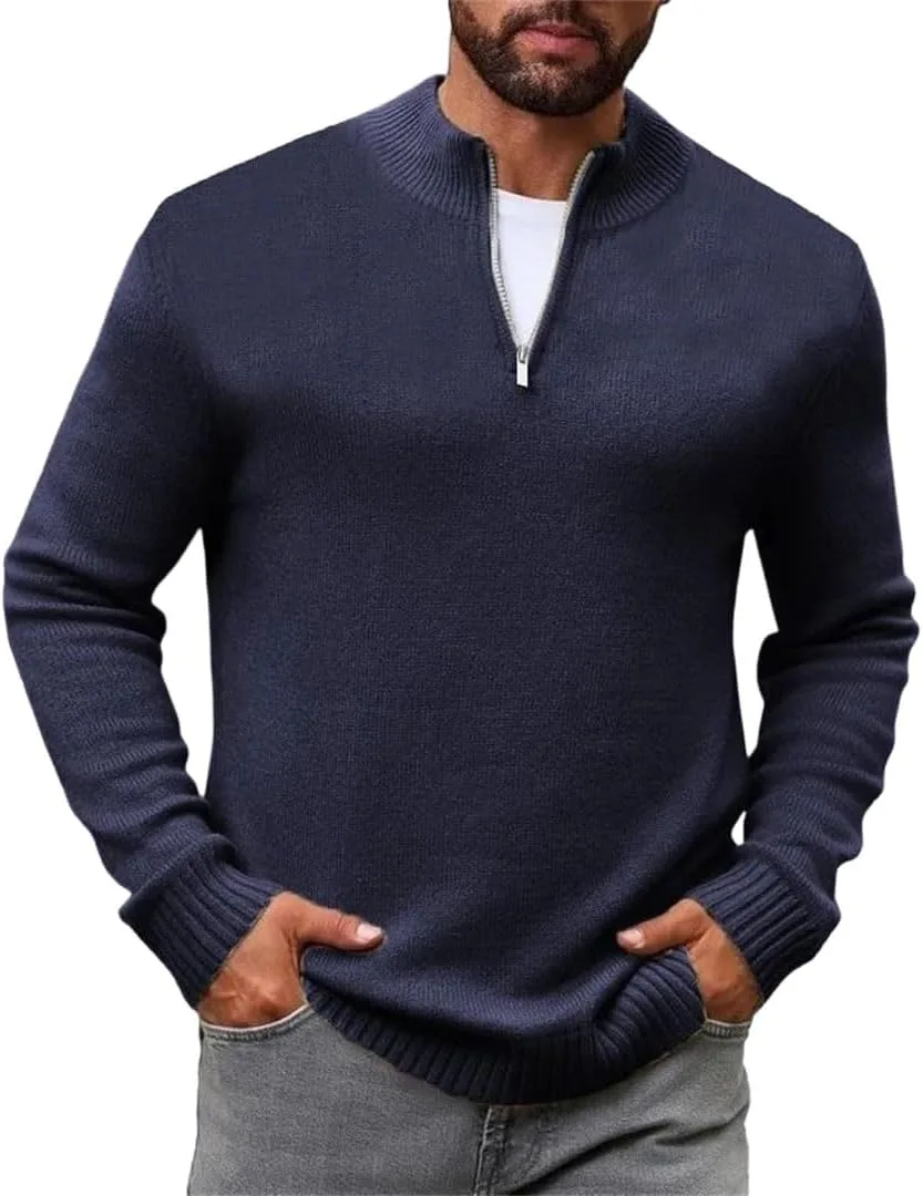 Мужской свитер-поло с воротником стойкой и длинными рукавами
Мужской свитер-поло с воротником стойкой и длинными рукавами