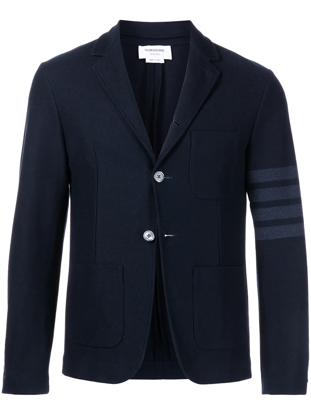 Однобортный пиджак с полосками 4-Bar THOM BROWNE, синий
Однобортный пиджак с полосками 4-Bar THOM BROWNE, синий