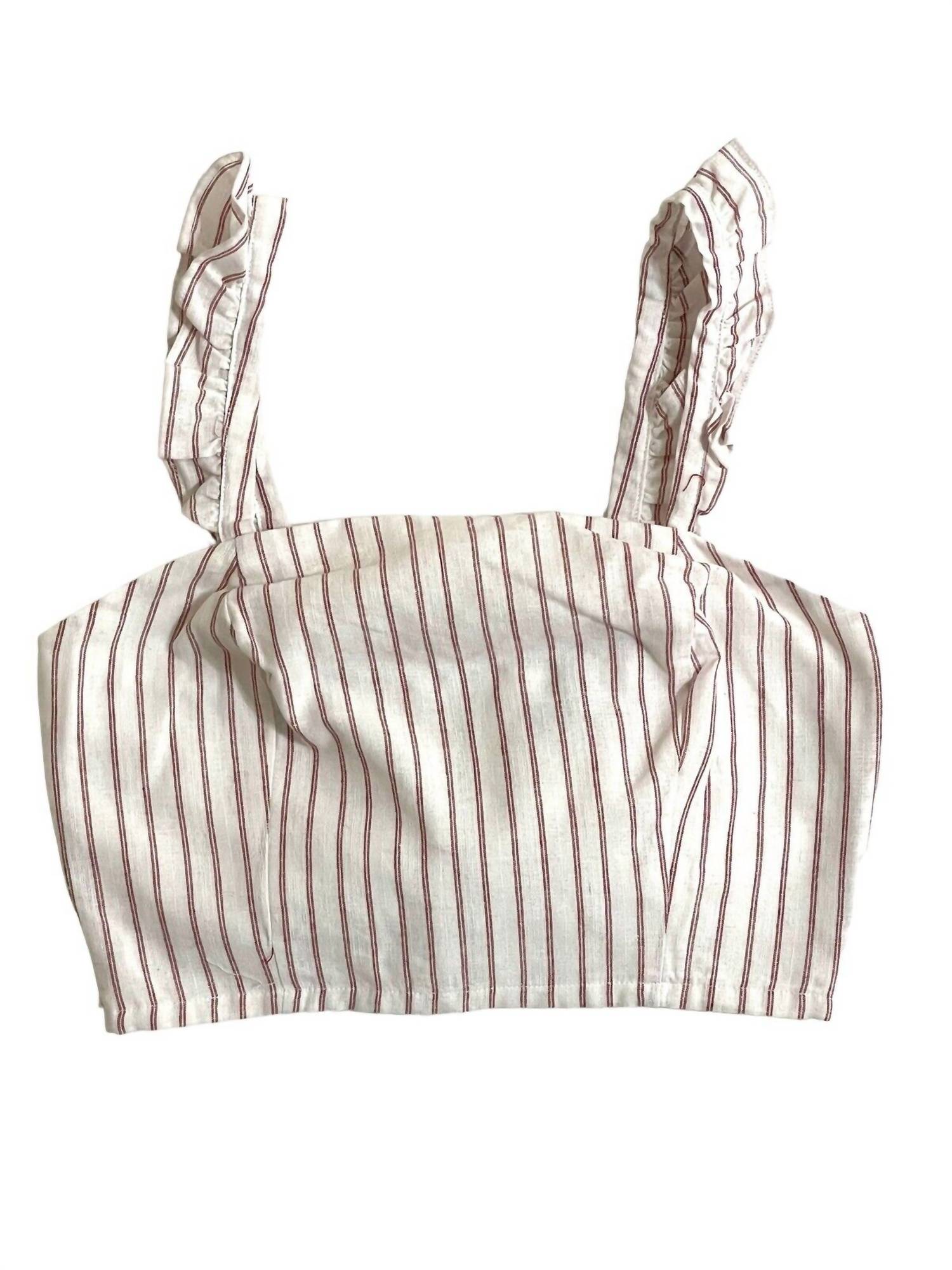 Женский полосатый укороченный топ из хлопковой смеси с оборками белого цвета Aqua
Женский полосатый укороченный топ из хлопковой смеси с оборками белого цвета Aqua