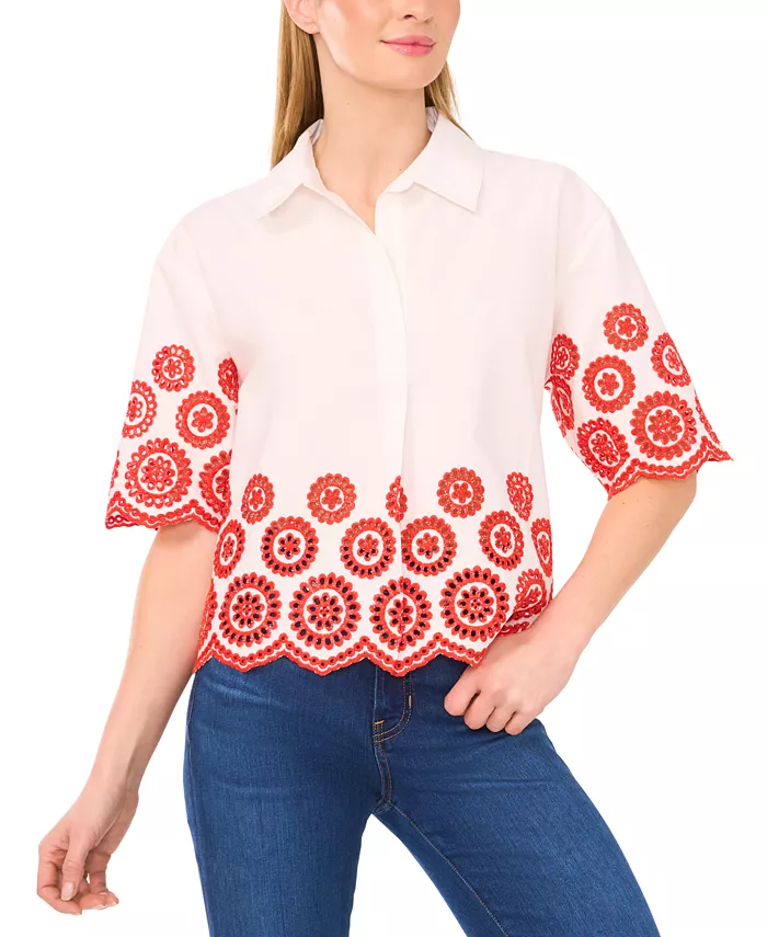 Женская хлопковая рубашка с контрастной вышивкой и воротником CeCe, мультиколор
Женская хлопковая рубашка с контрастной вышивкой и воротником CeCe, мультиколор