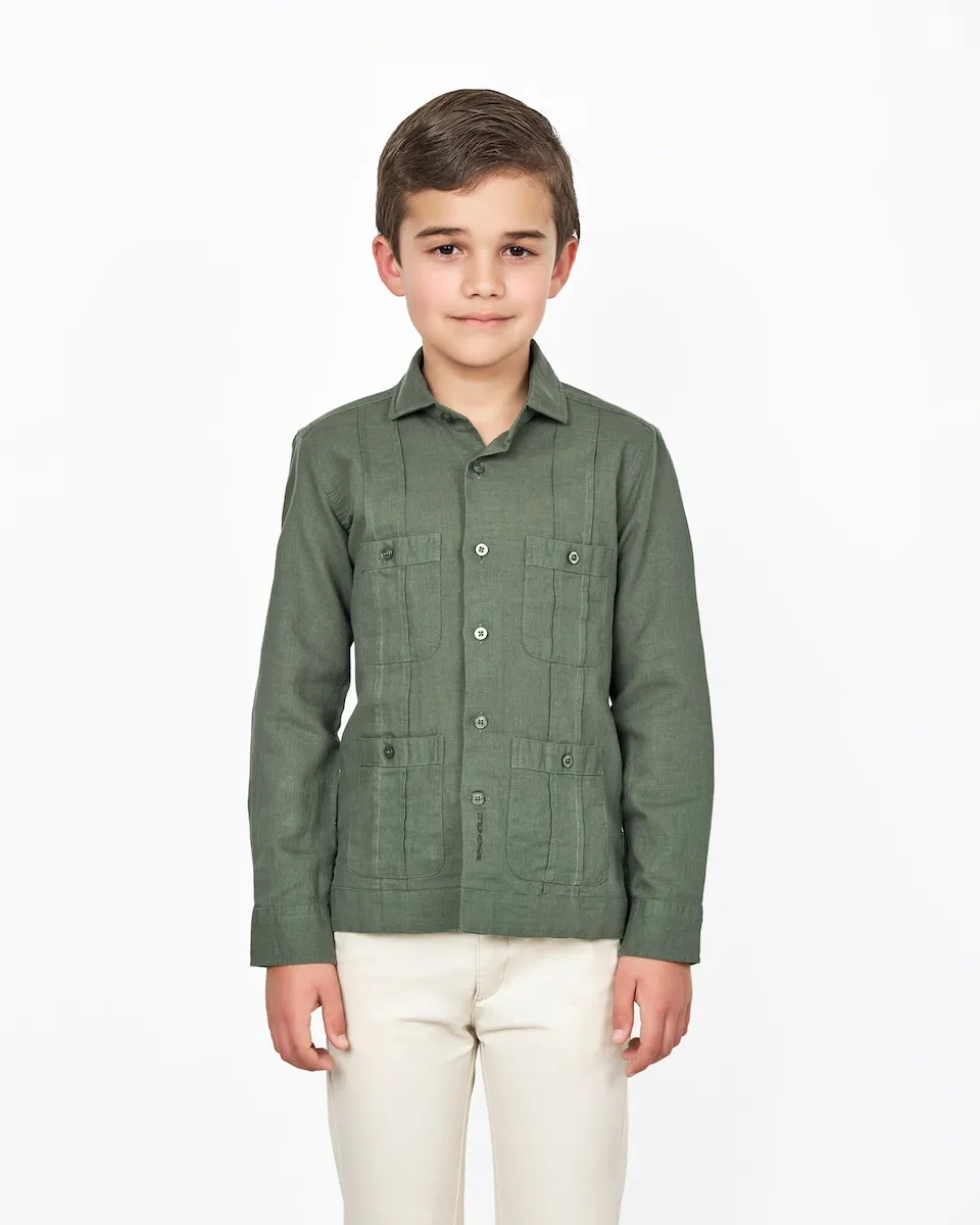 Детская льняная гавайская рубашка с длинным рукавом Spagnolo, темно-зеленый 
Детская льняная гавайская рубашка с длинным рукавом Spagnolo, темно-зеленый