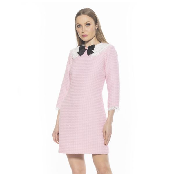 Женское платье-трапеция Monique с кружевным воротником из твида Alexia Admor, розовый 
Женское платье-трапеция Monique с кружевным воротником из твида Alexia Admor, розовый