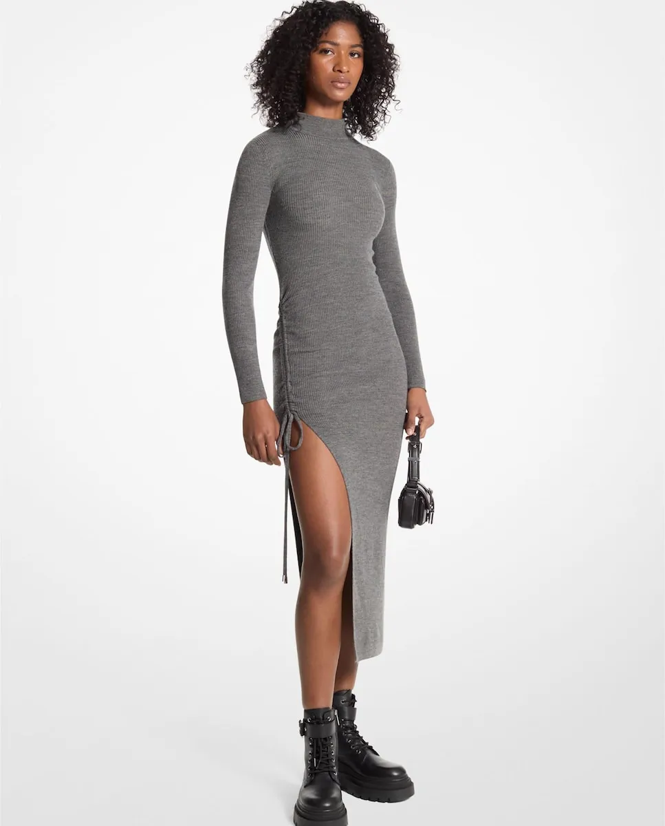 Миди-платье из шерсти с боковым разрезом Michael Michael Kors, серый 
Миди-платье из шерсти с боковым разрезом Michael Michael Kors, серый