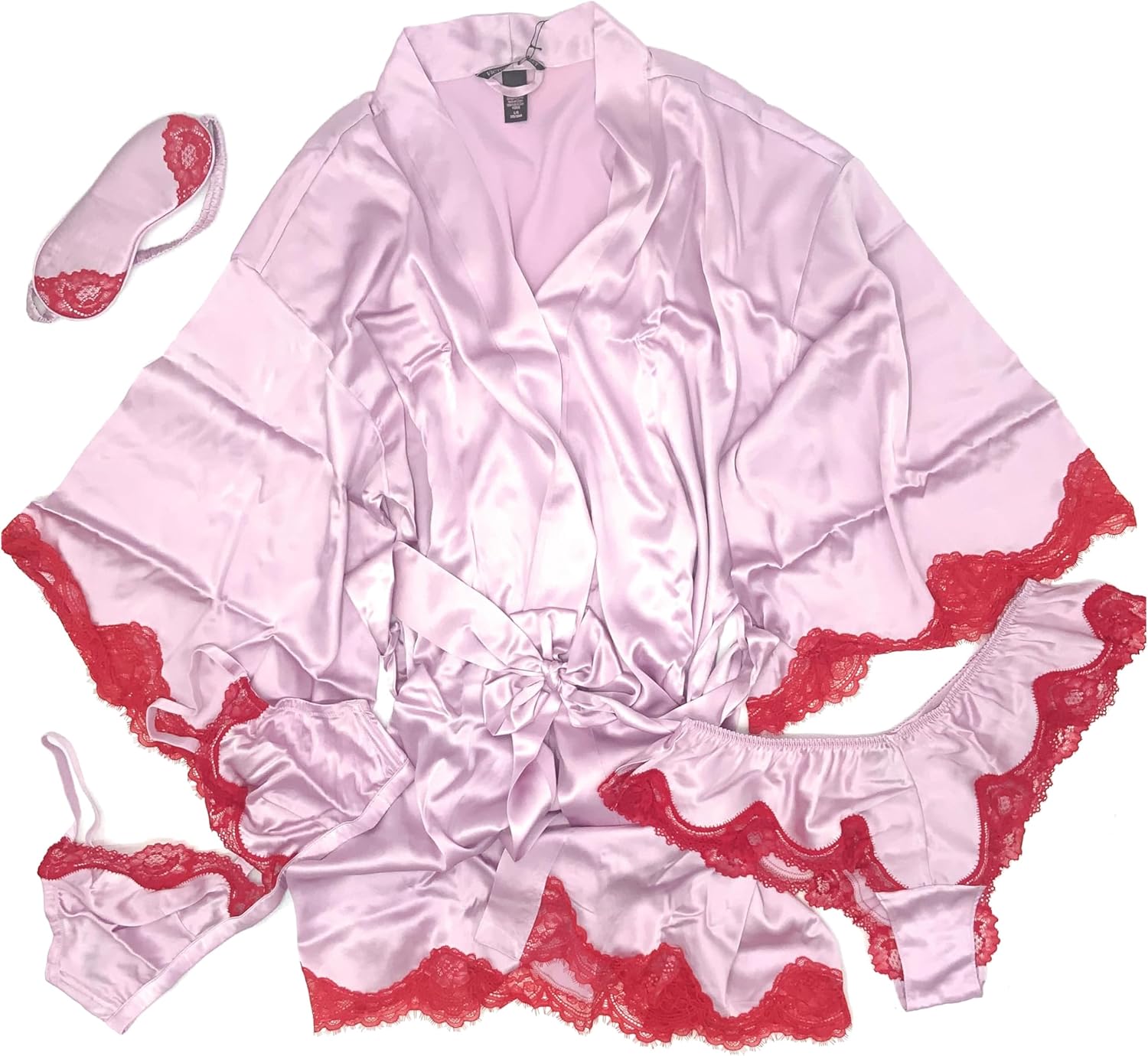 Комплект Victoria's Secret: шелковый халат, бюстгальтер, трусики и маска для сна, Purple/Red
Комплект Victoria's Secret: шелковый халат, бюстгальтер, трусики и маска для сна, Purple/Red