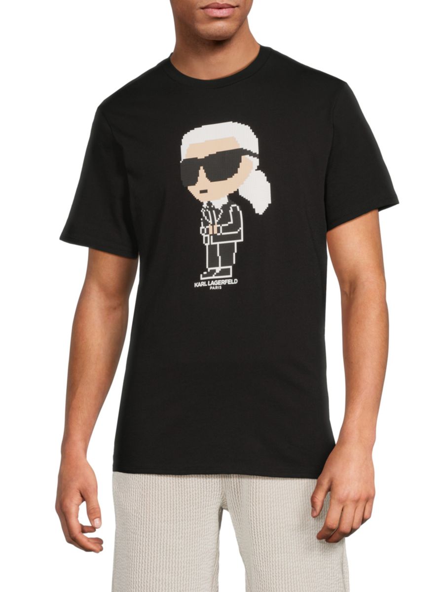 Хлопковая футболка с пикселизированным изображением персонажа Карла Karl Lagerfeld Paris, черный
Хлопковая футболка с пикселизированным изображением персонажа Карла Karl Lagerfeld Paris, черный