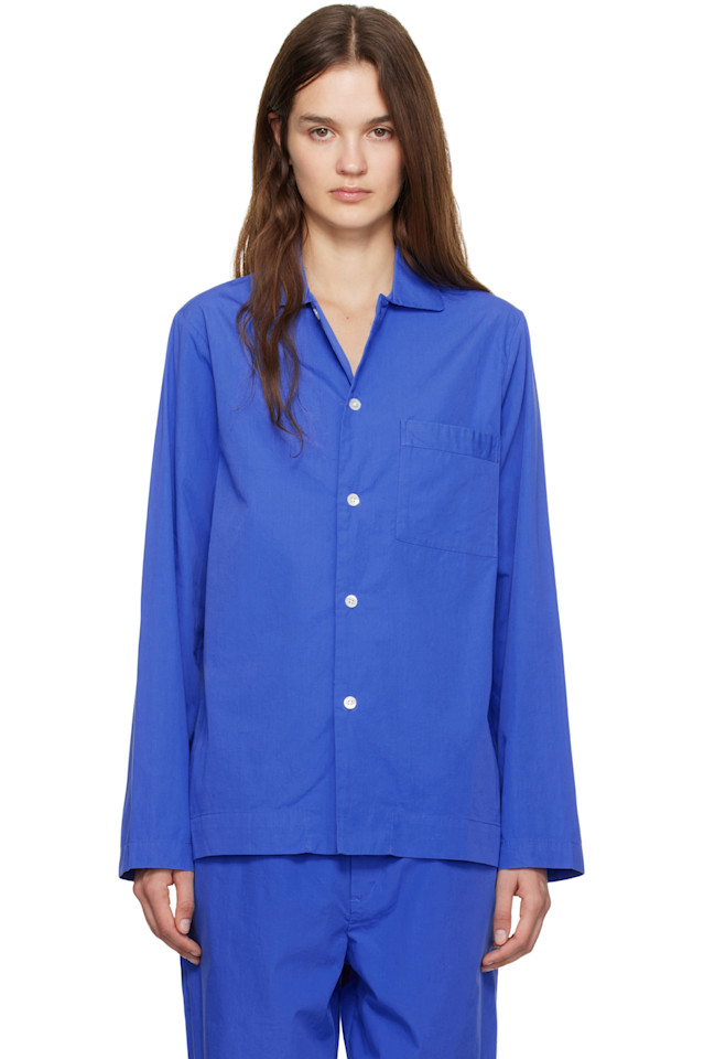 Поплиновая пижамная рубашка с длинными рукавами Tekla, синий
Поплиновая пижамная рубашка с длинными рукавами Tekla, синий