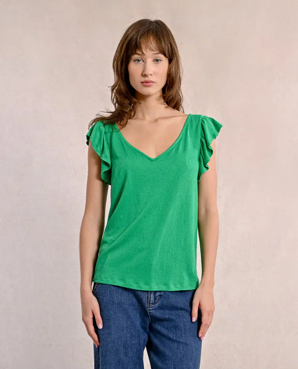 Женская футболка с оборками и V-образным вырезом Molly Bracken, зеленый
Женская футболка с оборками и V-образным вырезом Molly Bracken, зеленый