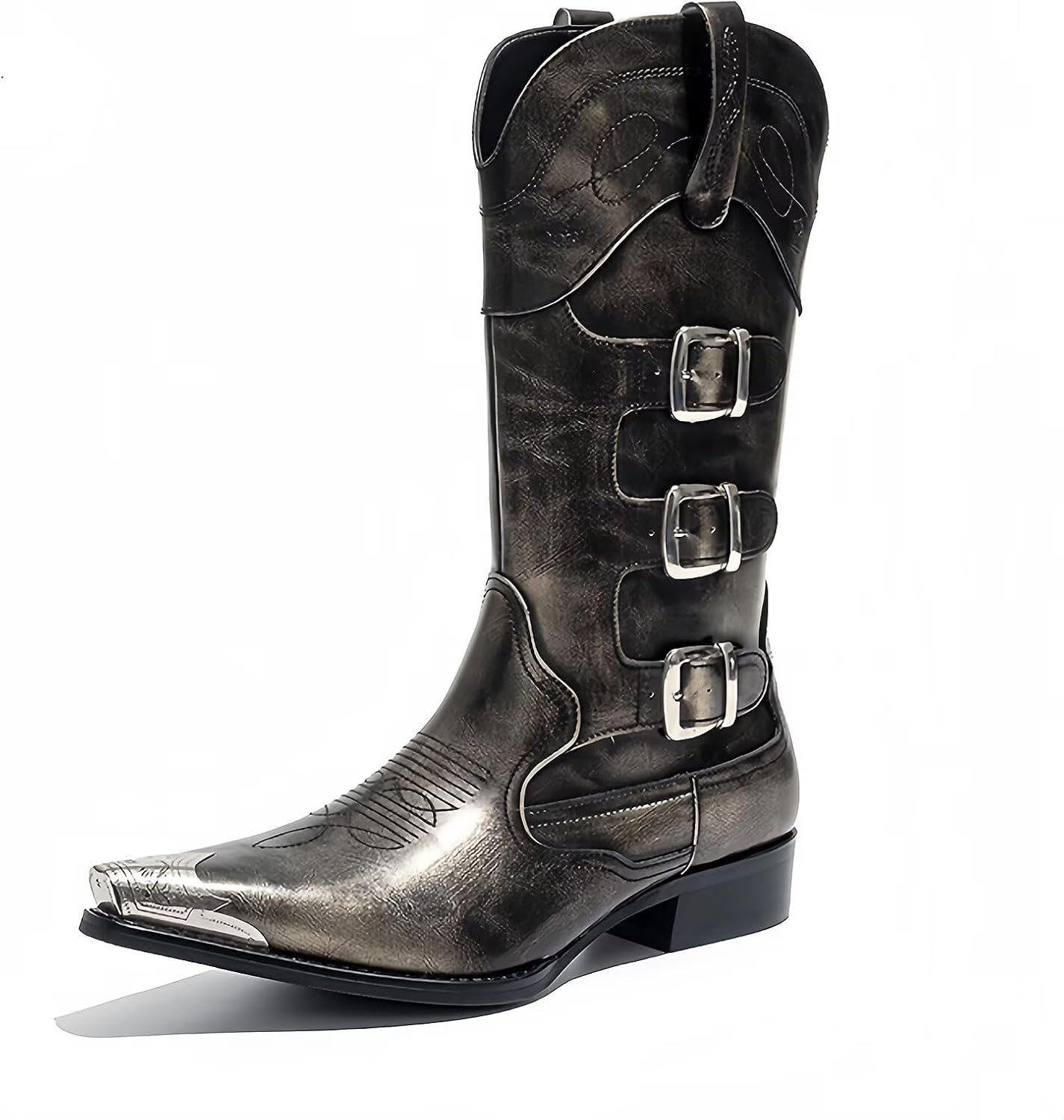 Мужские ковбойские сапоги в западном стиле с тройными пряжками, заостренным носком, прочной кожаной верховой обувью Potence Star, золотой
Мужские ковбойские сапоги в западном стиле с тройными пряжками, заостренным носком, прочной кожаной верховой обувью Potence Star, золотой