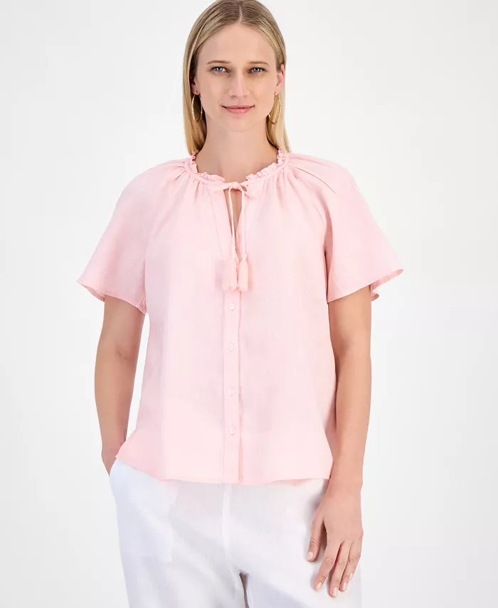 Повседневная льняная блузка с завязками на горловине и короткими рукавами Charter Club, розовый
Повседневная льняная блузка с завязками на горловине и короткими рукавами Charter Club, розовый