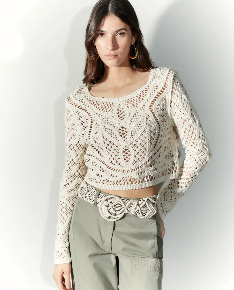 Женский ажурный свитер крючком с длинными рукавами Tintoretto, цвет 120 Crudo
Женский ажурный свитер крючком с длинными рукавами Tintoretto, цвет 120 Crudo