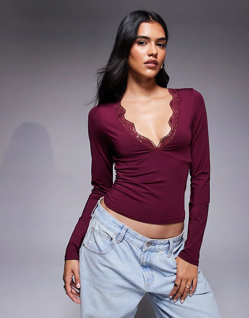 Облегающий лонгслив ASOS DESIGN с длинными рукавами, глубоким V-образным вырезом и кружевом бордового цвета
Облегающий лонгслив ASOS DESIGN с длинными рукавами, глубоким V-образным вырезом и кружевом бордового цвета