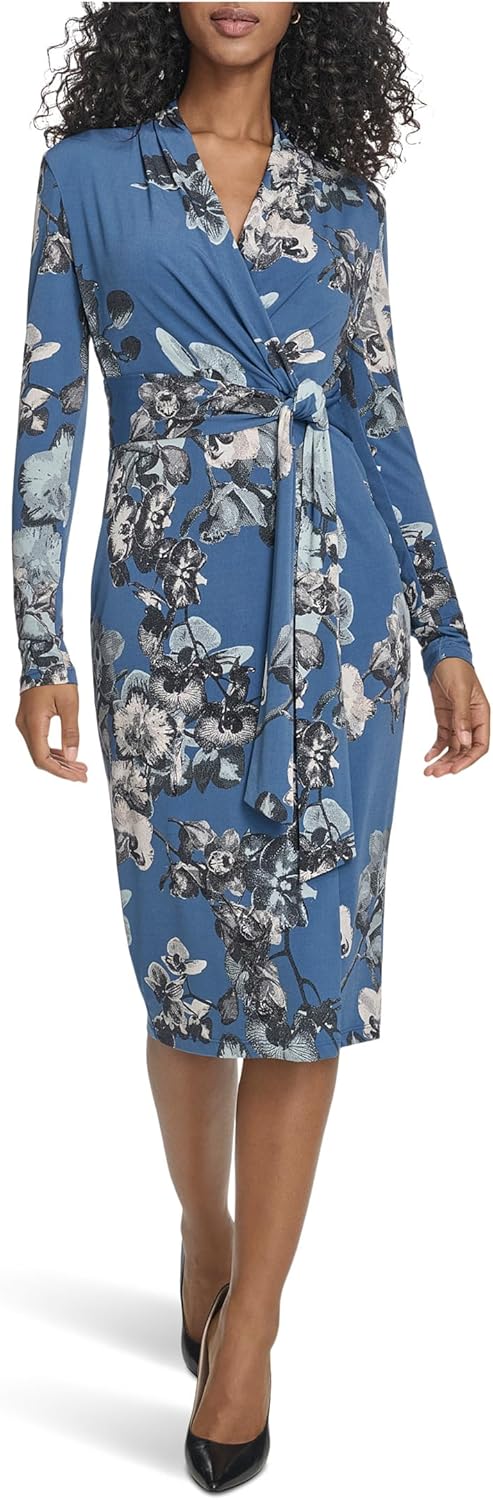 Женское платье миди Calvin Klein из матового джерси с имитацией запаха и длинными рукавами, V-образным вырезом, Vintage Indigo/ Khaki Multi
Женское платье миди Calvin Klein из матового джерси с имитацией запаха и длинными рукавами, V-образным вырезом, Vintage Indigo/ Khaki Multi