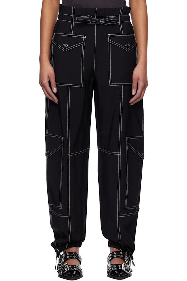 Легкие брюки с карманами и эффектом слаба Ganni, черный 
Легкие брюки с карманами и эффектом слаба Ganni, черный