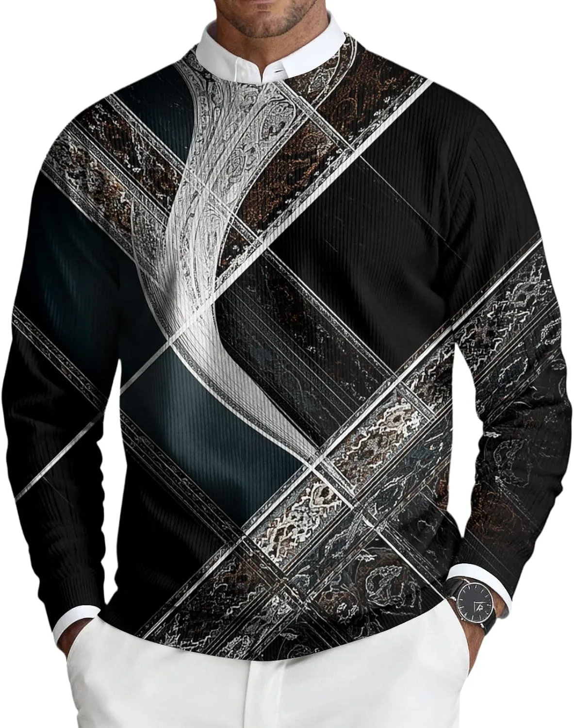 Свитер DuDubaby с принтом, мужской, вязаный, с длинным рукавом
Свитер DuDubaby с принтом, мужской, вязаный, с длинным рукавом