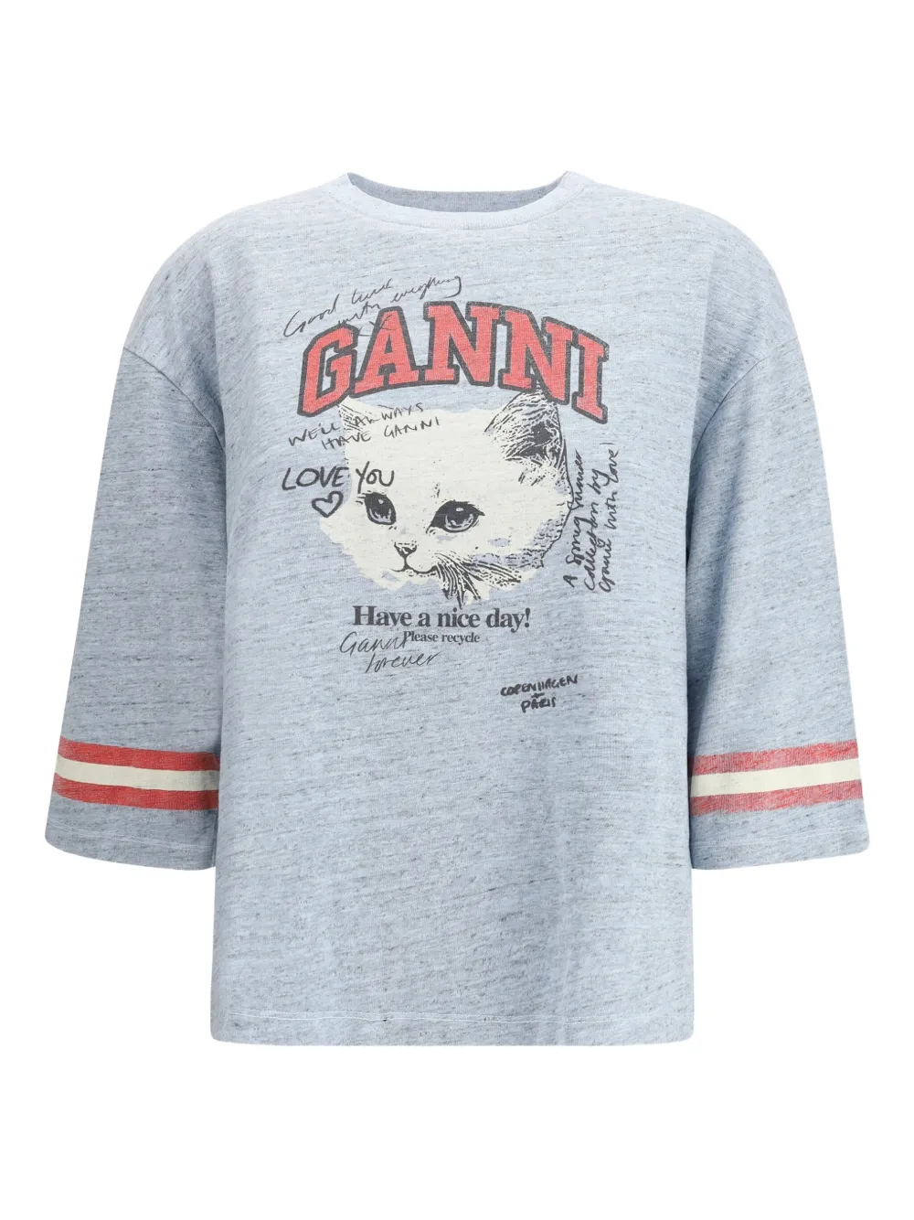 Футболка с полосатыми рукавами Ganni, синий
Футболка с полосатыми рукавами Ganni, синий