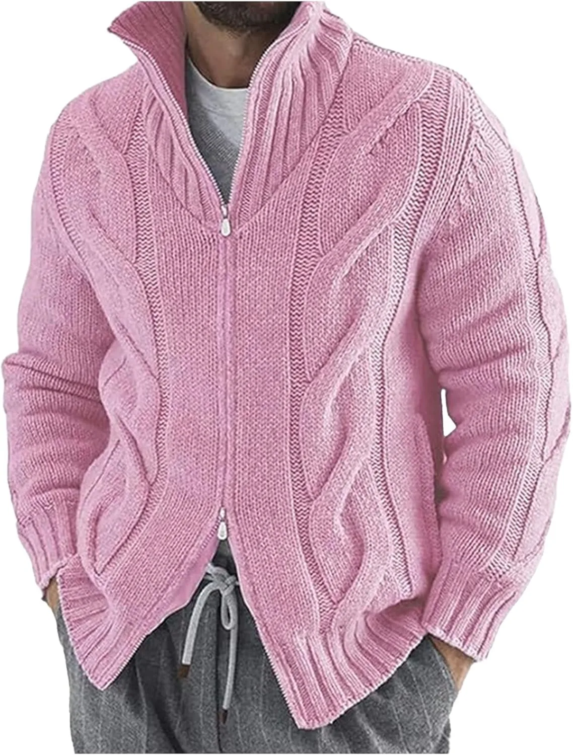 Мужской кардиган на молнии с длинным рукавом и высоким воротником
Мужской кардиган на молнии с длинным рукавом и высоким воротником