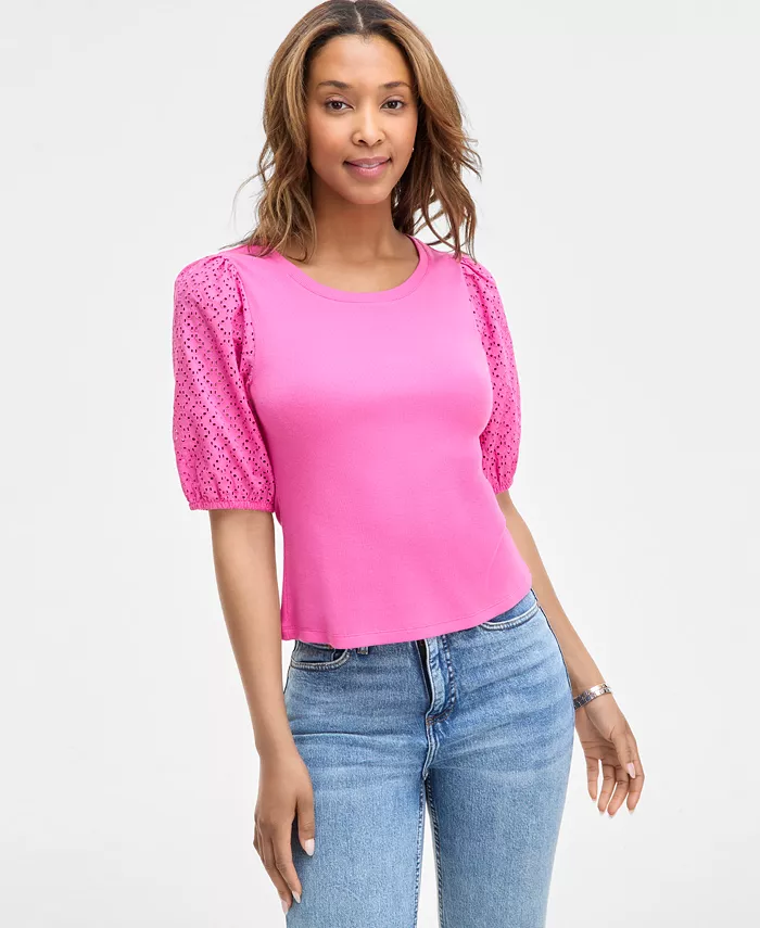 Женский ребристый топ с ажурными рукавами On 34th, розовый
Женский ребристый топ с ажурными рукавами On 34th, розовый