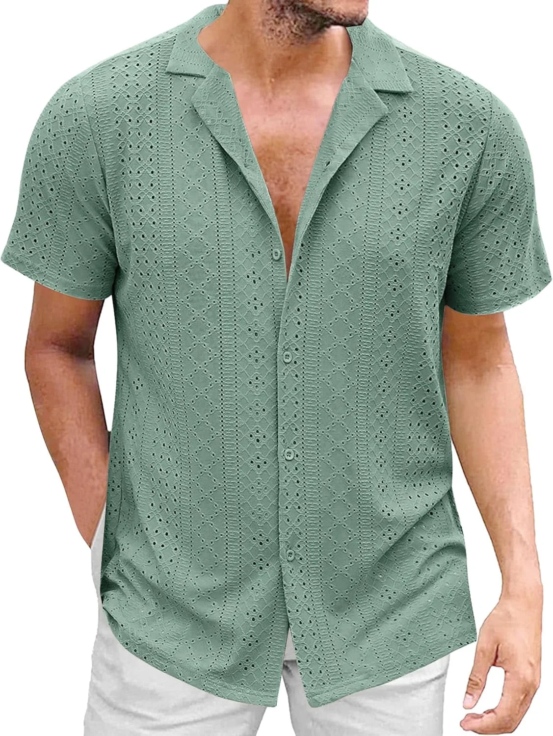 Мужская пляжная рубашка с сетчатыми вставками и воротником VgueElegc
Мужская пляжная рубашка с сетчатыми вставками и воротником VgueElegc