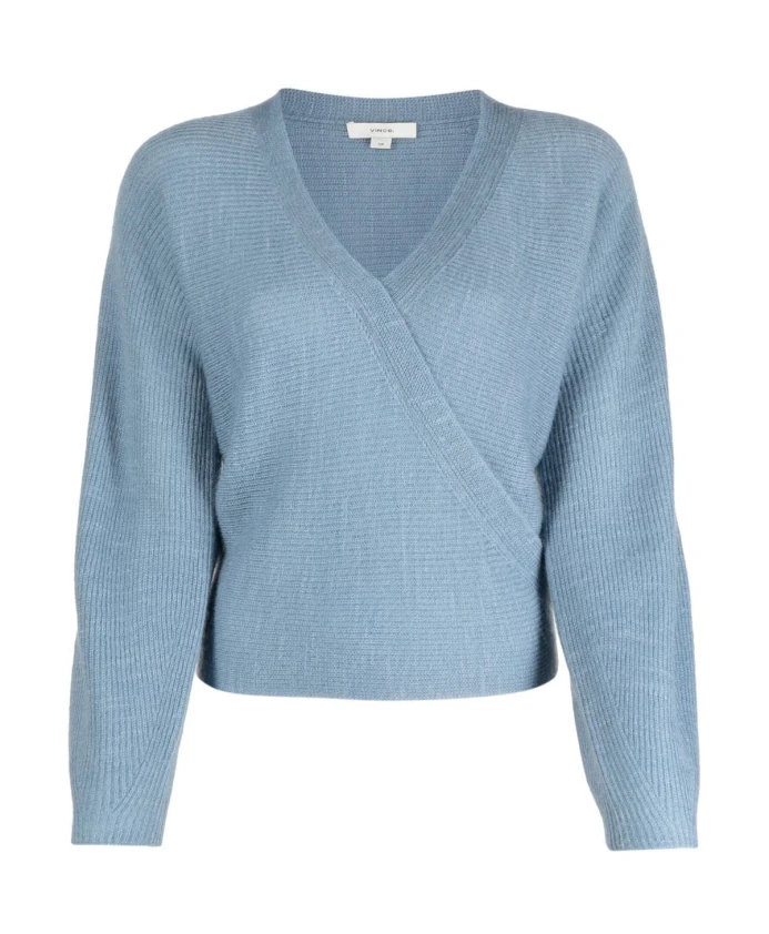 Синий трикотажный пуловер в рубчик с перекрестным вырезом спереди Vince, синий
Синий трикотажный пуловер в рубчик с перекрестным вырезом спереди Vince, синий