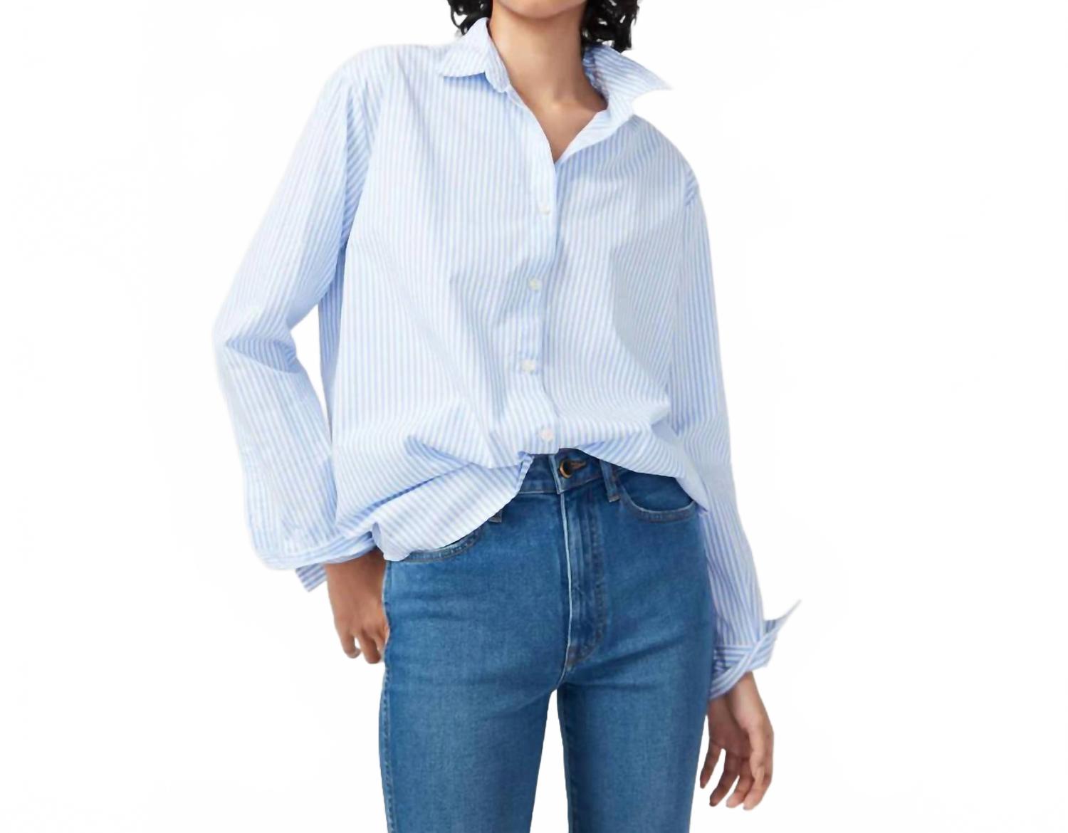 Хатон Оверсайзд рубашка в бело-голубом цвете KULE
Хатон Оверсайзд рубашка в бело-голубом цвете KULE