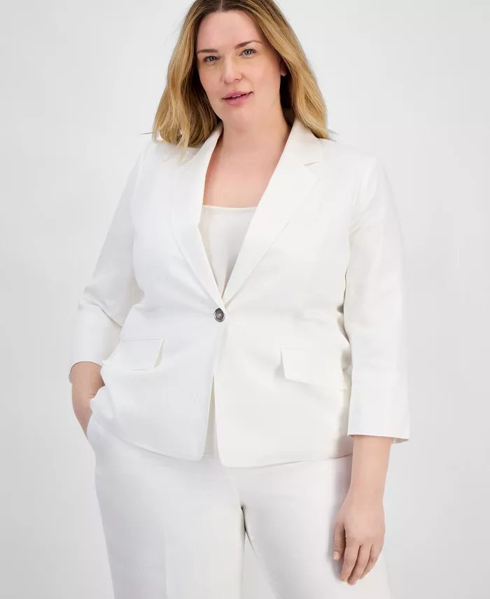 Блейзер больших размеров из смесовой льняной ткани Kasper, белый
Блейзер больших размеров из смесовой льняной ткани Kasper, белый