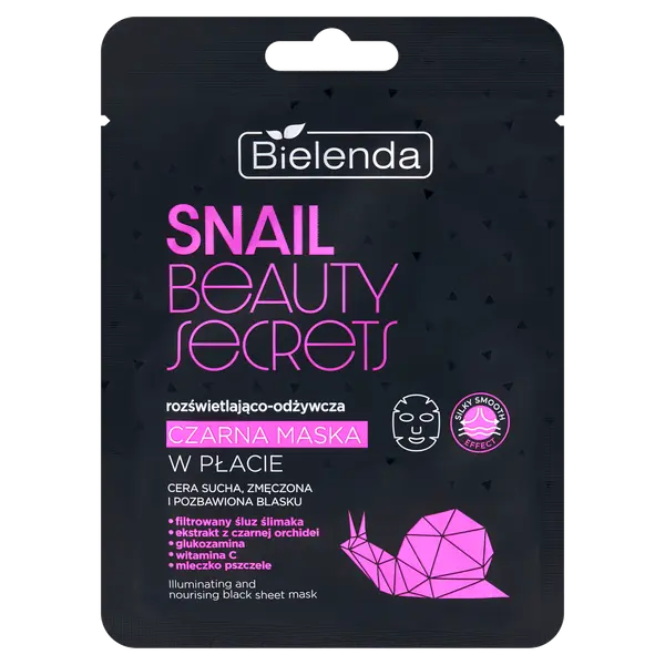 Осветляющая и питательная черная тканевая маска для лица, 1 шт. Bielenda Snail beauty secrets
Осветляющая и питательная черная тканевая маска для лица, 1 шт. Bielenda Snail beauty secrets